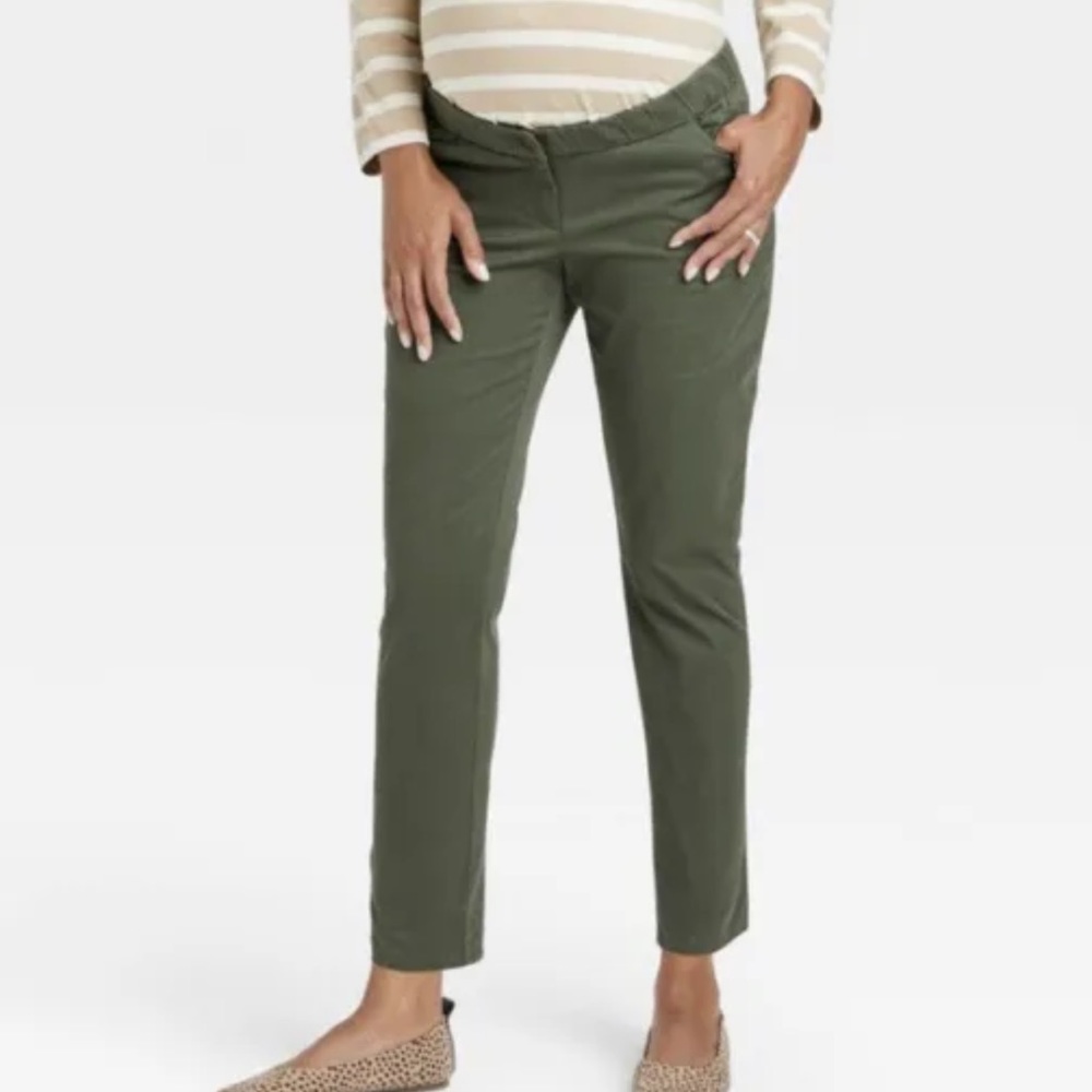 NWT The Nines by HATCH Classic Cotton Twill Maternity Pants Olive Green Size 4
